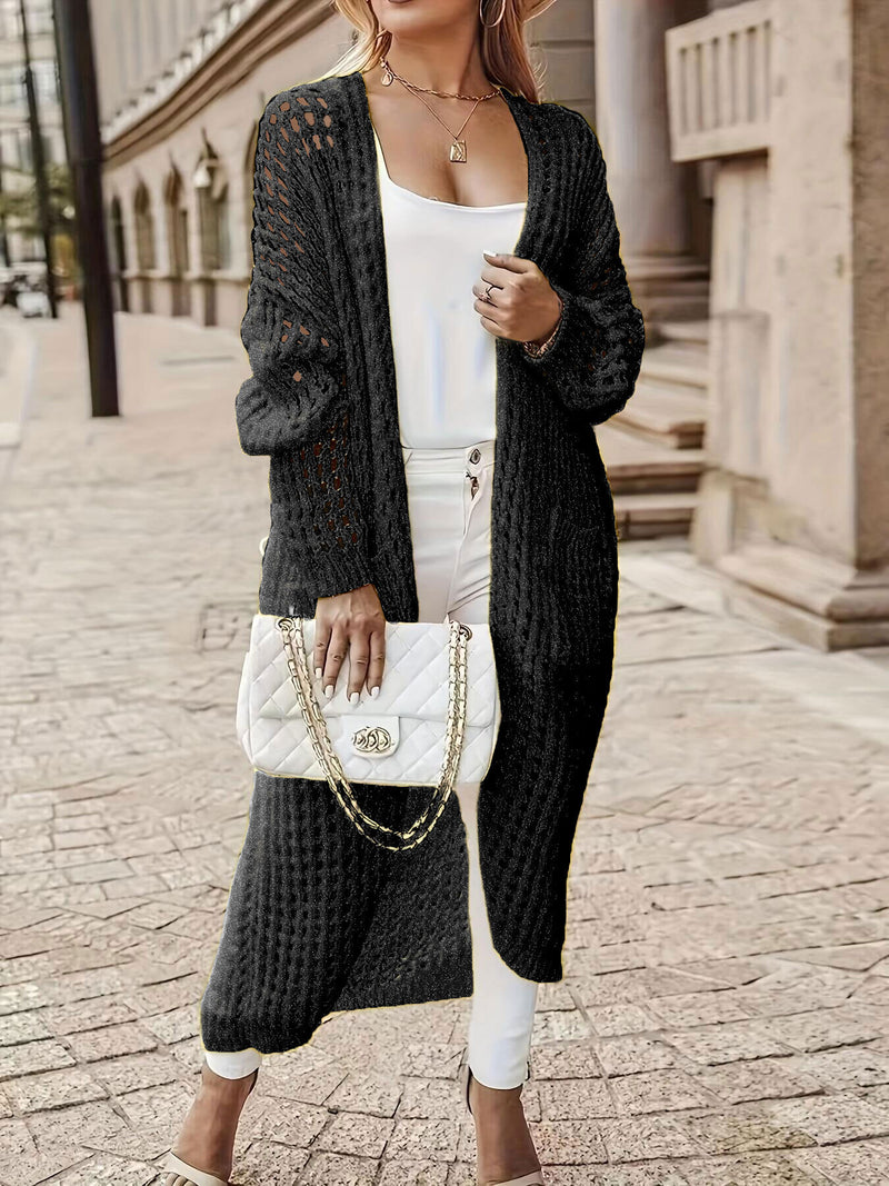 Plus Size Solid Long Hollow Out Sweater Cardigan Jacket FSXF 633