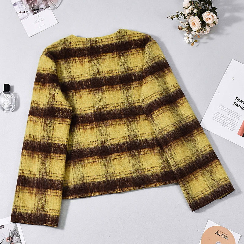 Plaid Print Long Sleeve Coat GFRT 60319TBZ