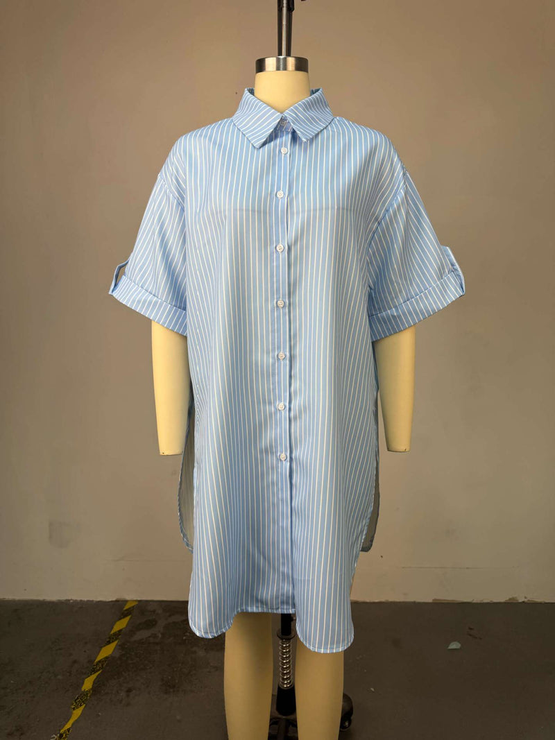 Stripe Short Sleeve Midi lenght Shirt GCNE 72938