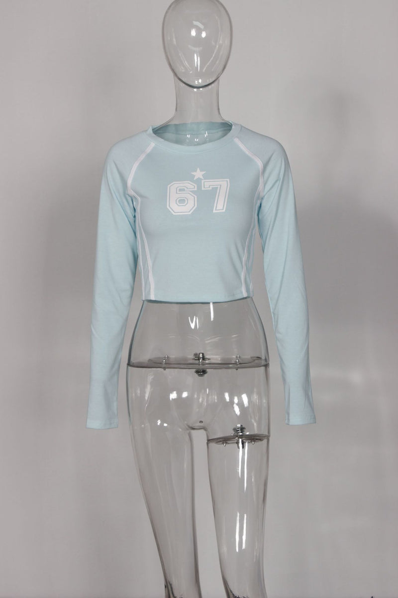 Fashion Sport Print Long Sleeve T Shirt YWXS XS XSL44779