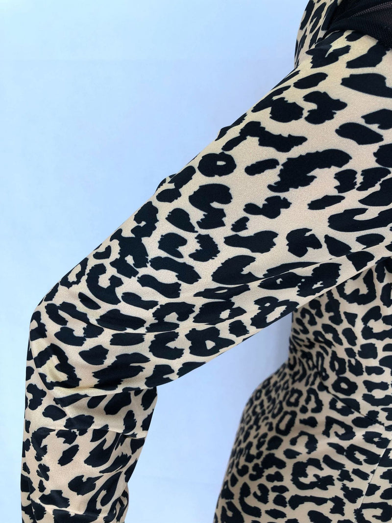 Sexy Printed Mesh Patchwork Long Sleeve Dress LM 8284