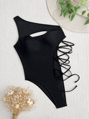 Solid Single Shoulder Bandage One Piece Swimsuit CASF 6515