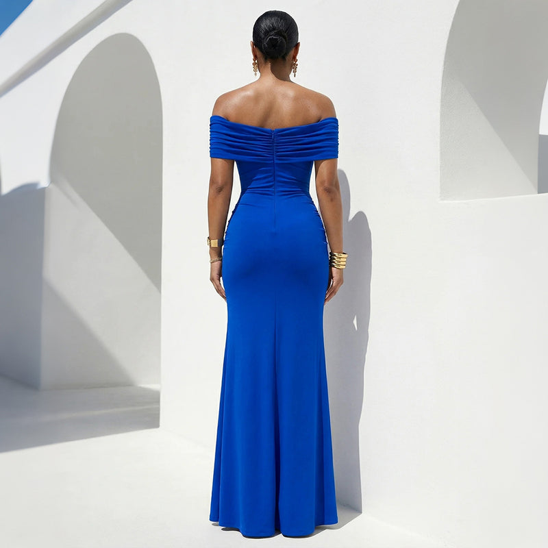 One Shoulder Solid Color Split Maxi Dress CYA 902371