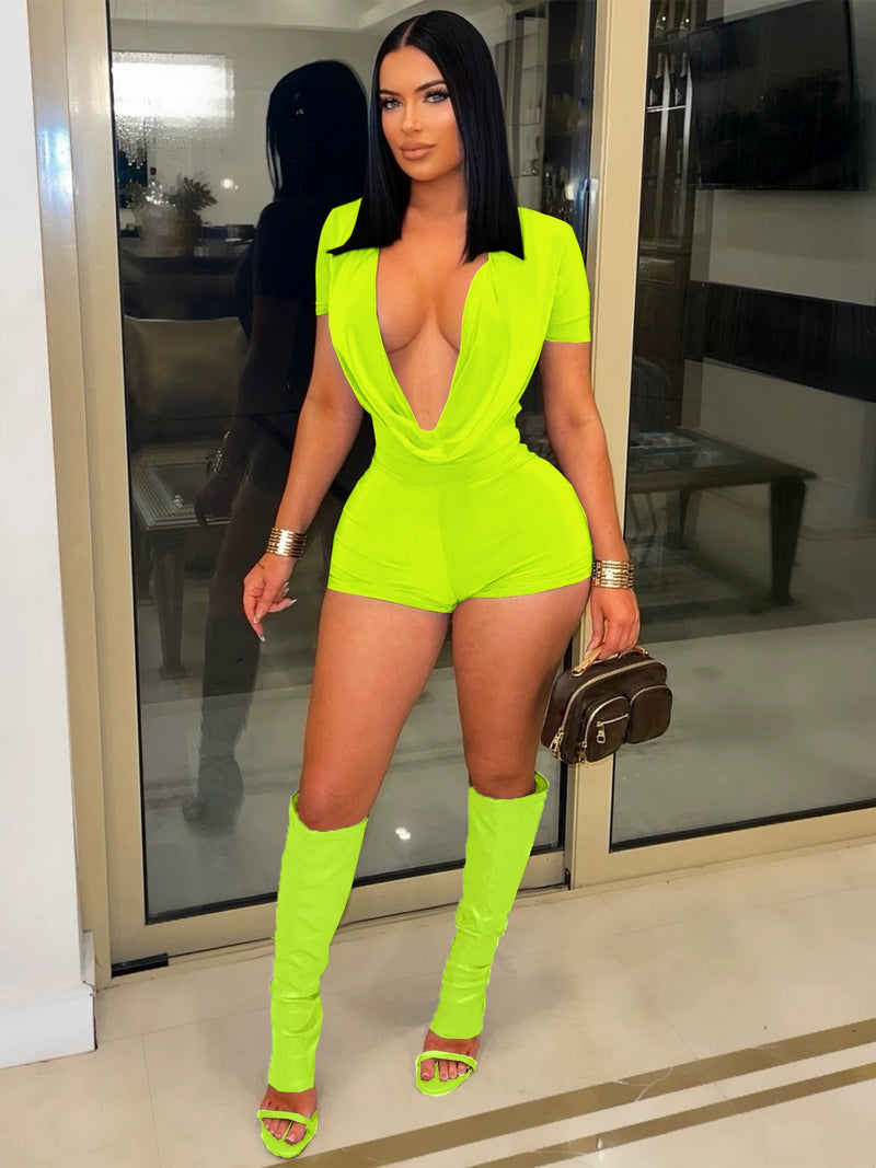 Deep V Neck Solid Color Romper SFY 829