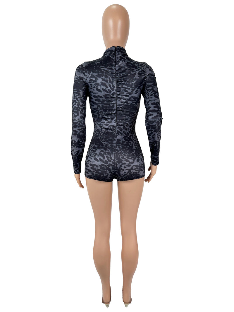 Leopard Print Long Sleeve Tight Romper SHD 9735