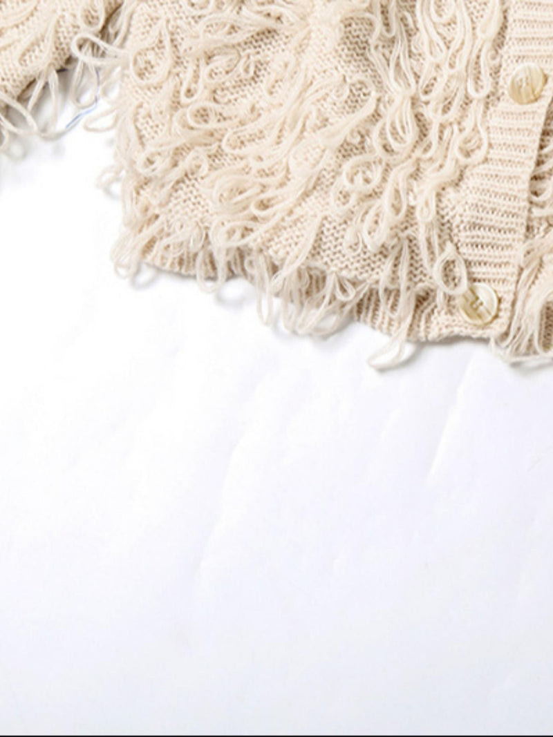 Knits Tassel Long Sleeve Button Coats GQNF F00121CM