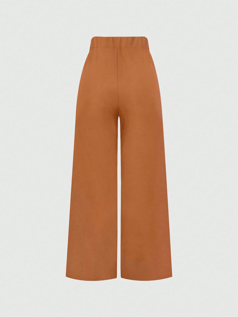 Metal Clasp Loose Straight Pants SH 391468