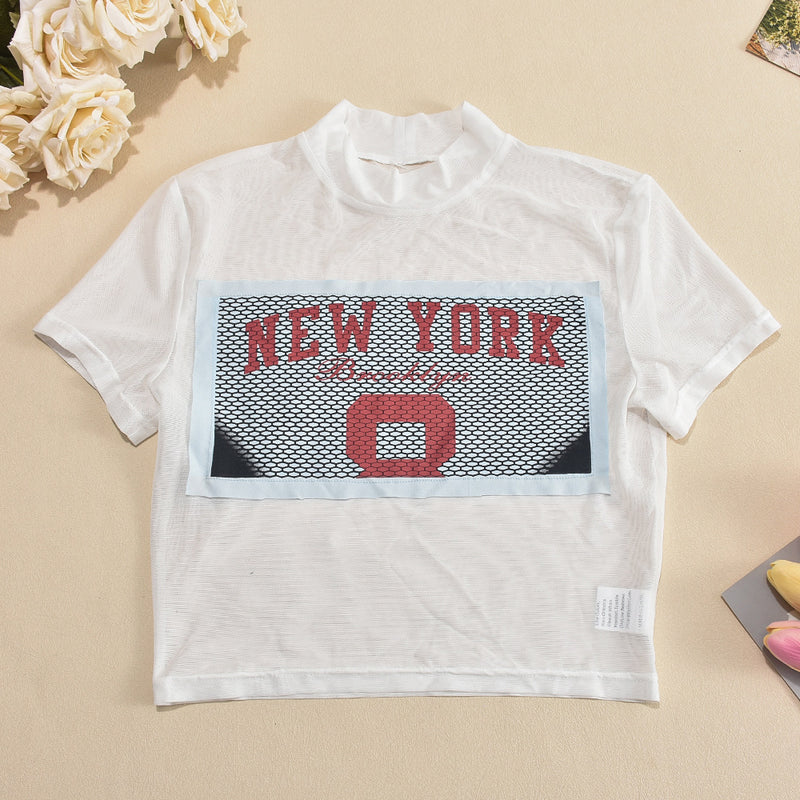 Mesh Patchwork Printed T Shirts GNZD 41283THG