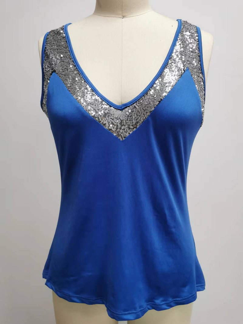 Plus Size Solid Color Sequin Sleeveless Vest Top GYOU CX2422