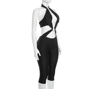 Solid Color Hollow Out Backless Seventh Jumpsuit MXBF C26JP306
