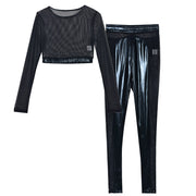 Sexy Mesh See Through Patchwork T Shirt Pant Suit GYHF 9075SD
