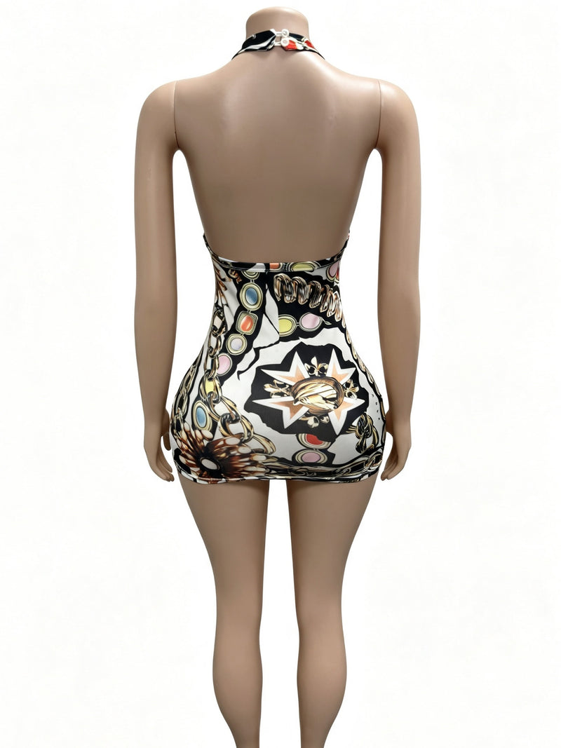 Sexy Print Sleeveless Backless Mini Dress GFCF 1467