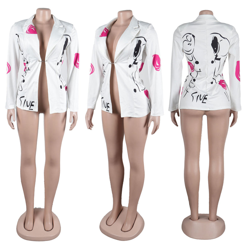 Printed Waist Slim Fit Blazer Top NY 3139