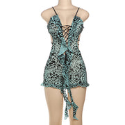 Print Hollow Out Tie Up Skinny Romper GXBQ K24Q60762