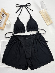 Sexy Halterneck Lace Up 3 Piece Swimsuit CSYZ D659WY