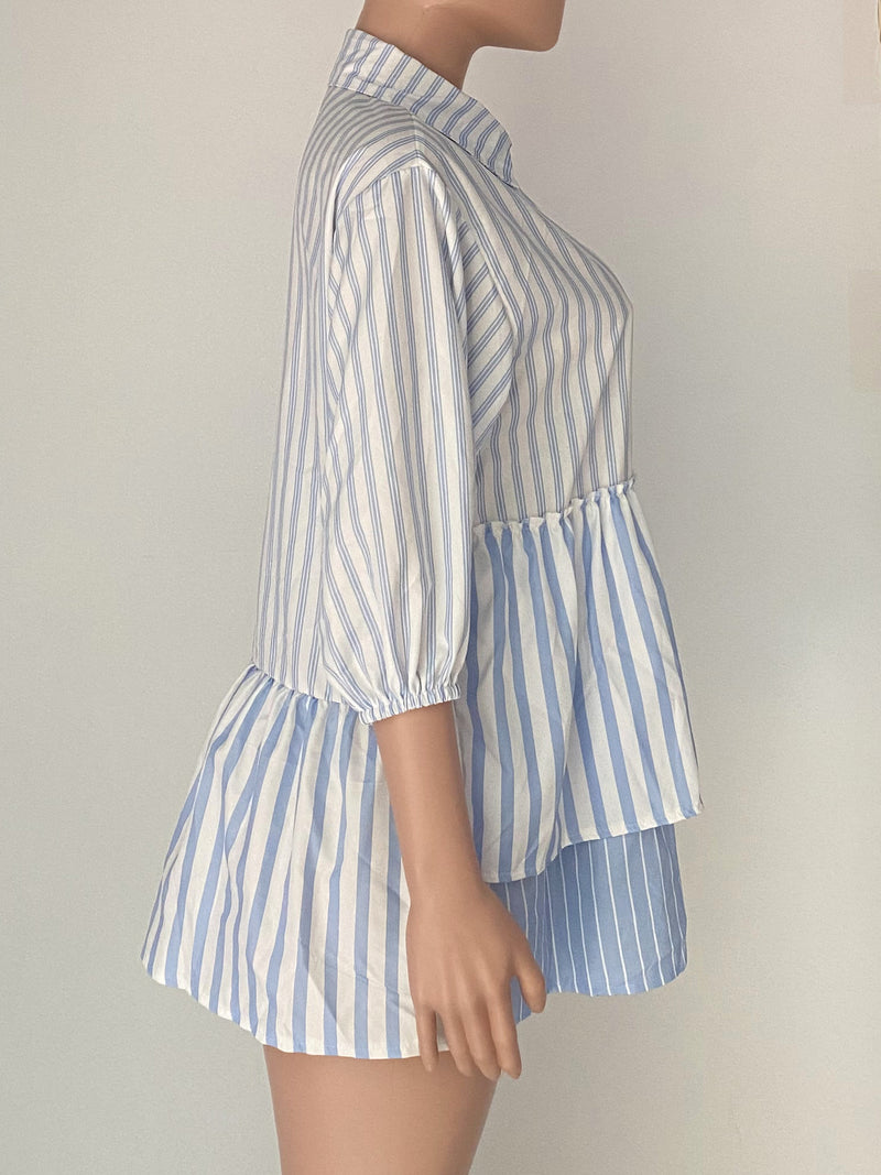 Stripe Patchwork Half Sleeve Shirt ANDF 1542