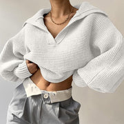Fashion Long Sleeve Knits Lapel Sweater YMZY 21138