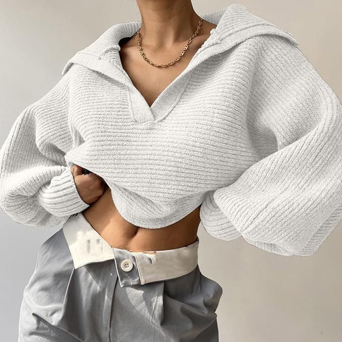 Fashion Long Sleeve Knits Lapel Sweater YMZY 21138