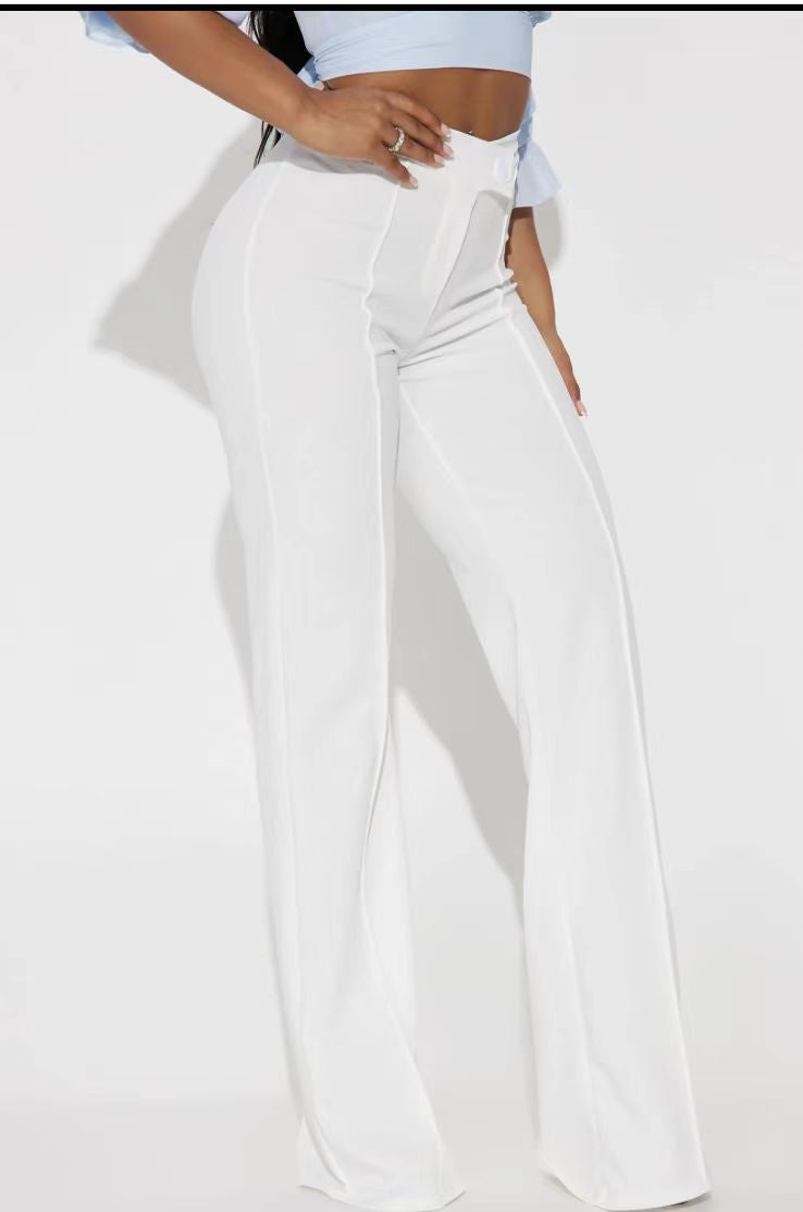 White High Waist Straight Pants QOUY M6001