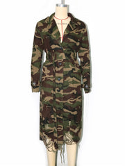 Camouflage Print Holes Long Trench Coat SH 391323