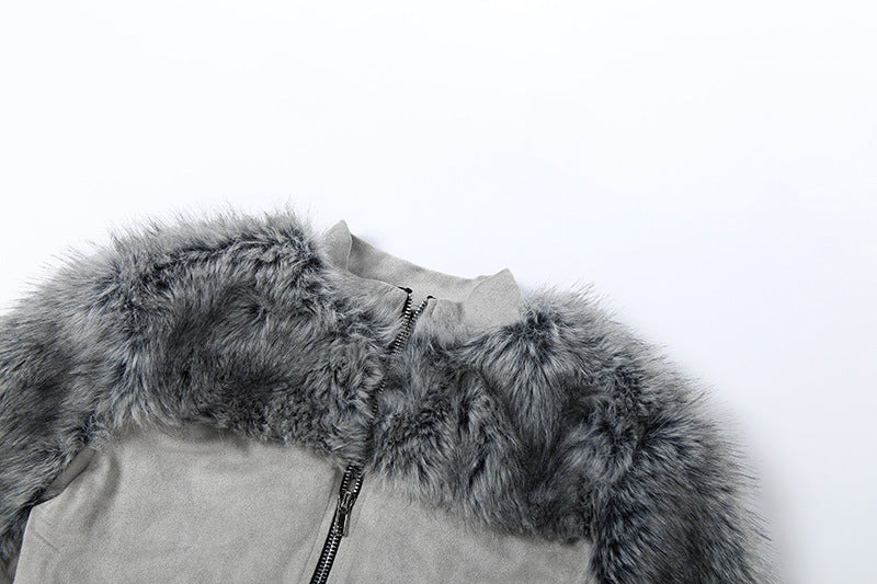Zipper Long Sleeve Furzzy Patchwork Jackets GSLF K25C83769