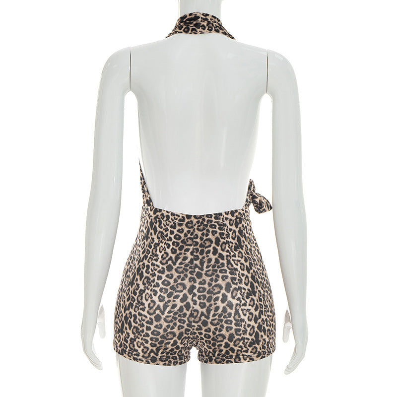 Leopard Print Backless Romper GDSF D26RP008