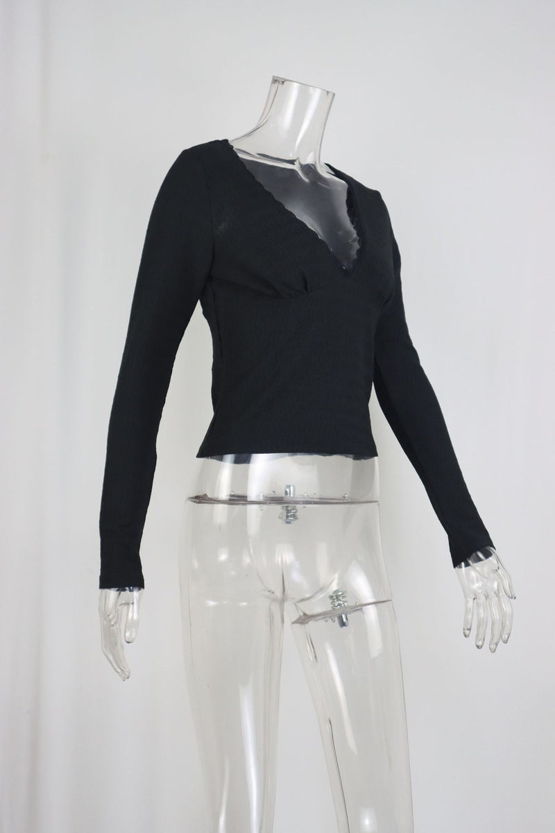 V Neck Long Sleeve Crop Tops GWLS 202515