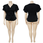 Plus Size Ruffle Sleeve Pleated Pullover Shirt NNWF 7780