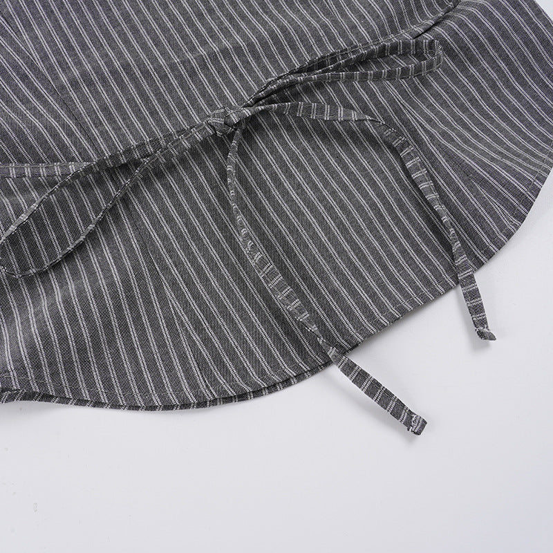 Lace Patchwork V Neck Stripe Shirt GPKJ MR47213