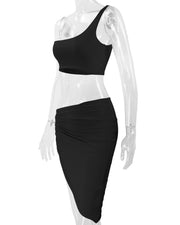 Single Shoulder Tank Top Irregular Skirt 2 Piece Set YMYF 0896