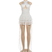 Lace Patchwork Halterneck Mini Dress GZJQ K6D13353A