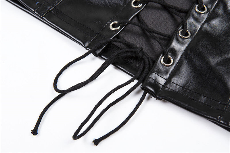 Sexy Halter Tie Up PU Leather Tank Top GYME T1734030
