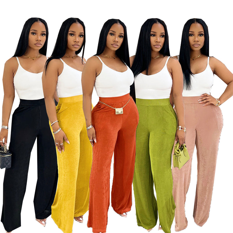 Loose Glossy High waisted Wide leg Pants SFY 694