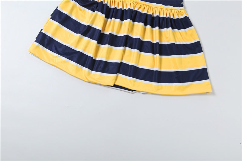 Stripe Print Lapel Casual Dress GSLF K6D08636A