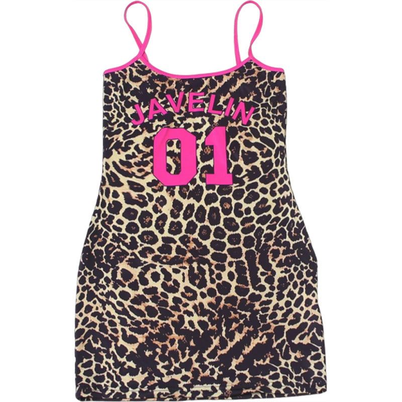 Letter Leopard Print U Neck Mini Dress DLSF K6D11196A