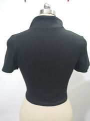 Short Sleeve Solid Zipper Slim T Shirt GYSL 0190
