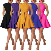 Slash Neck Solid Color Mini Dress YF 11077