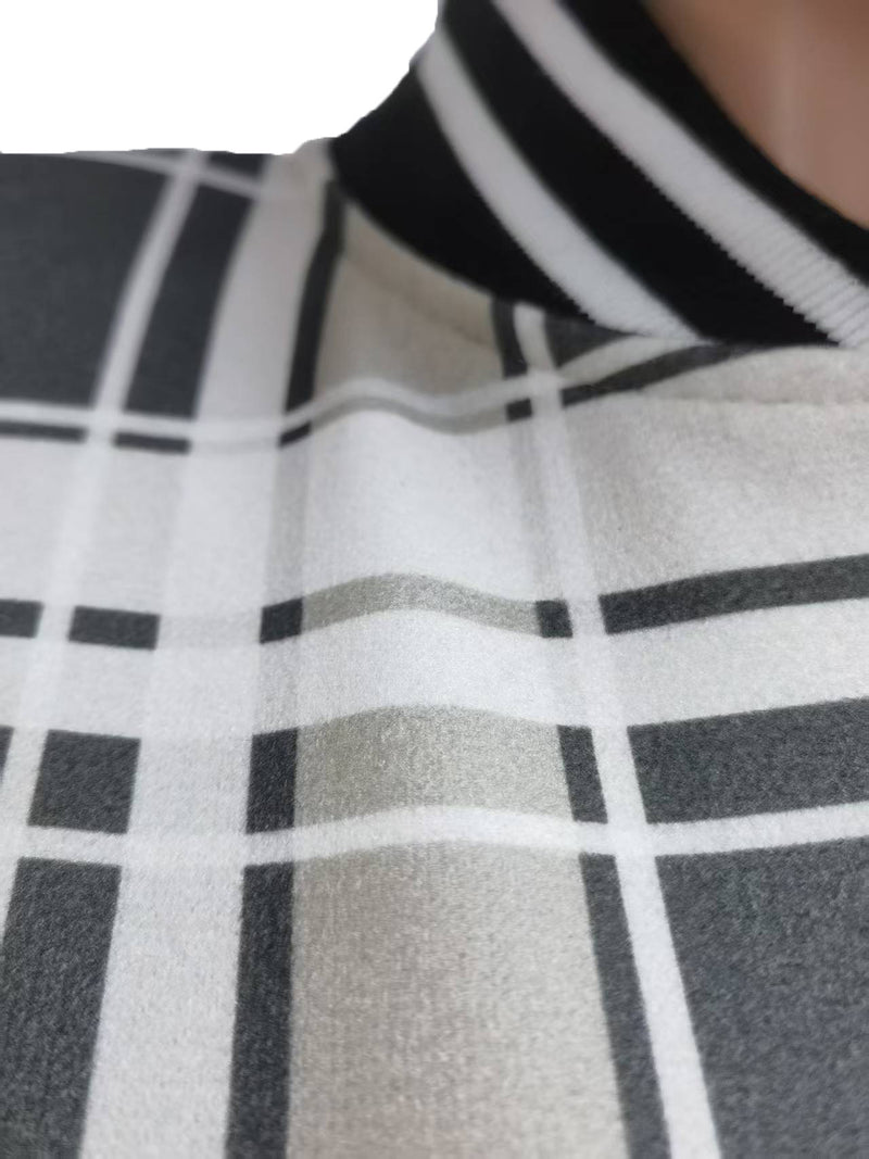 Plaid Print Thickened Patchwork PU Leather Jacket CM 9535