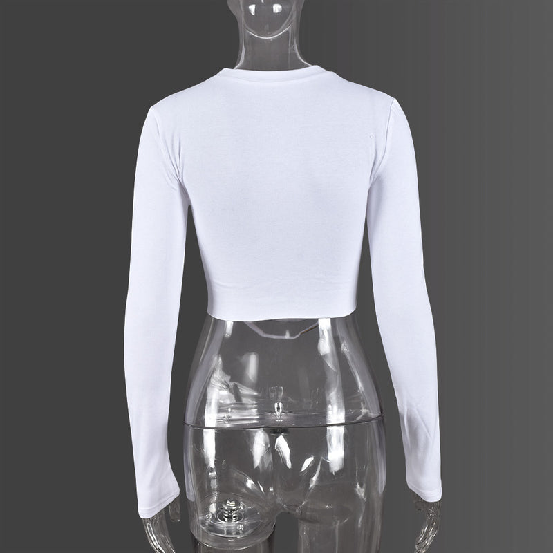 Letter Print Long Sleeve Tight T Shirt GNZD 9670TD