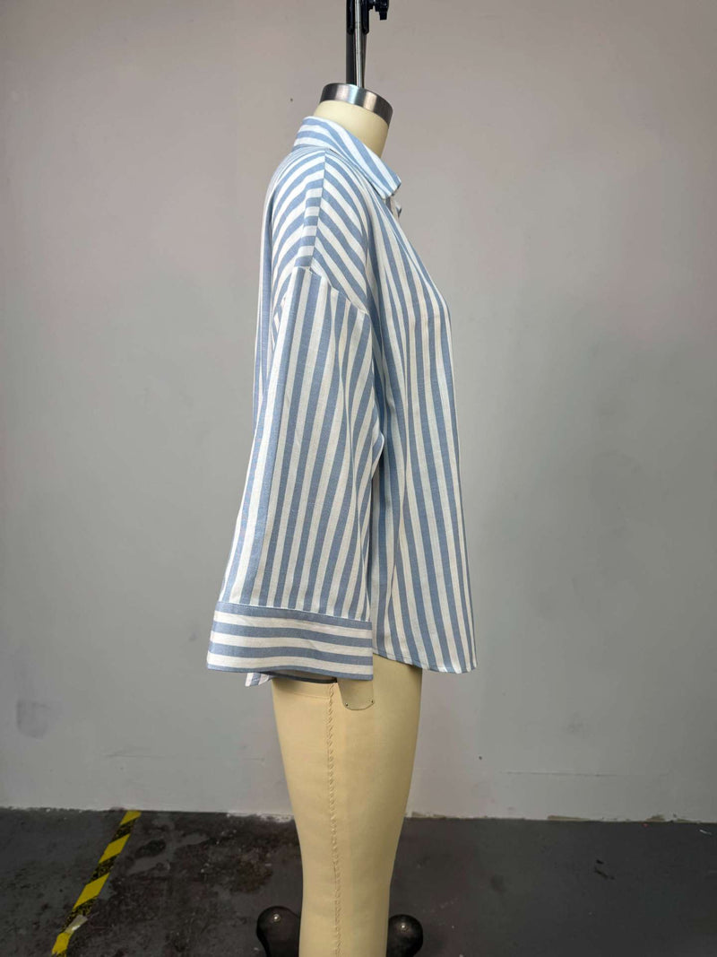Stripe Lapel Loose Shirt GCNE 72888