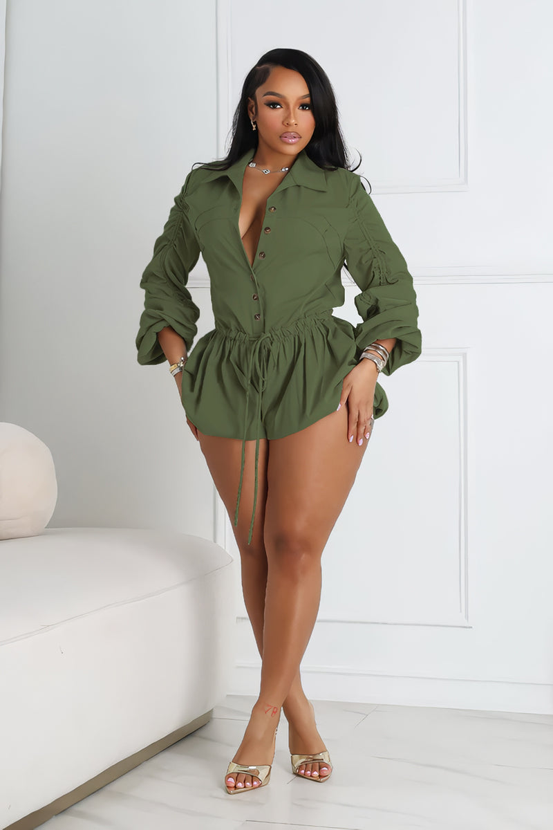 Plus Size Solid Color Drawstring Romper NY 3561