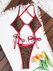 Leopard Print Tie Up One Piece Swimsuit CASF 6757