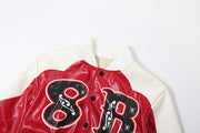 Contrast Color Print PU Leather Coat XEF K25C80613