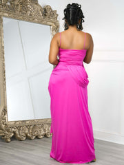 Solid Color Ruched Spaghetti Straps Maxi Dress GTYZ 7619
