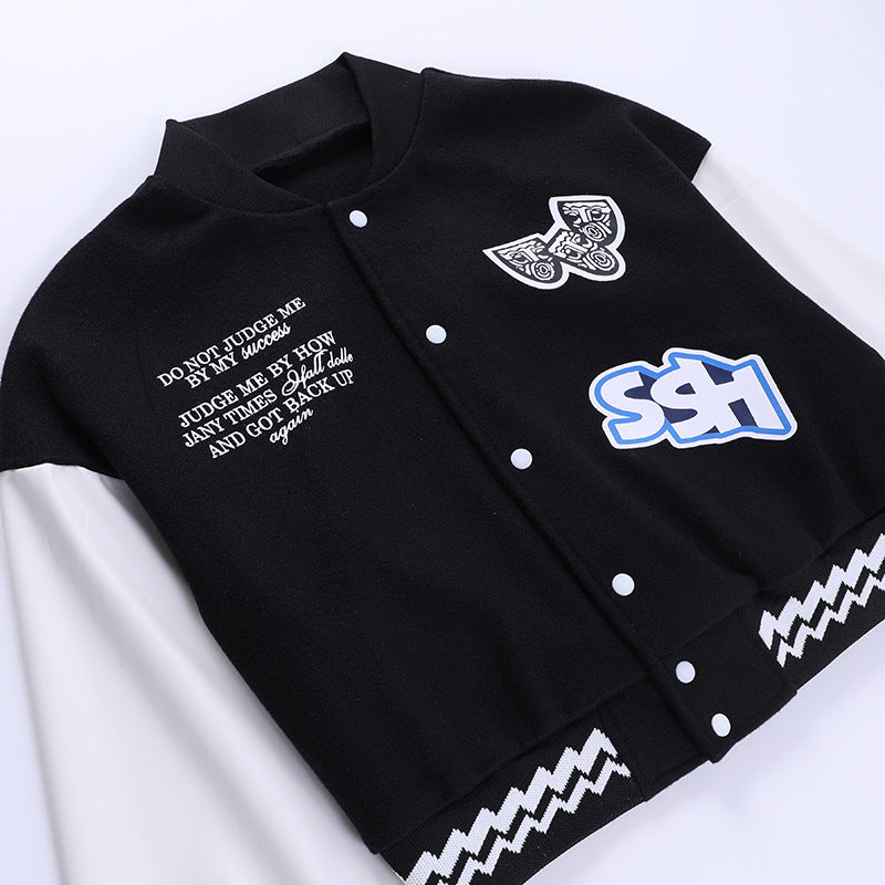 Contrast Color Print Baseball Jacket FL 23439