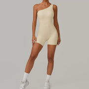 Solid Color Single Shoulder Fitness Romper GQSA 1312
