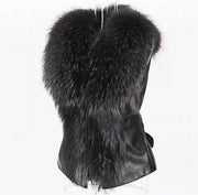 Plus Size Fur Collar Fur PU Leather Coat HHMY 5723