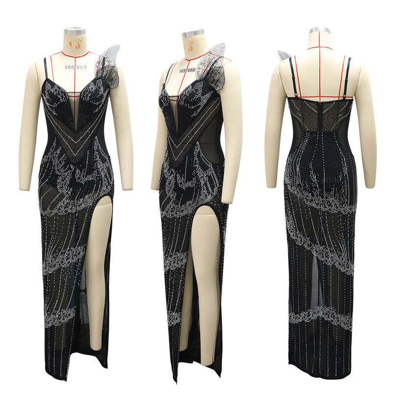 Hot Drill Sling High Split Maxi Dress CYA 902443