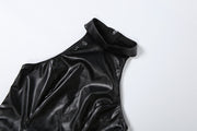 Solid Color PU Leather Patchwork Mini Dress GZJQ K6D11973A