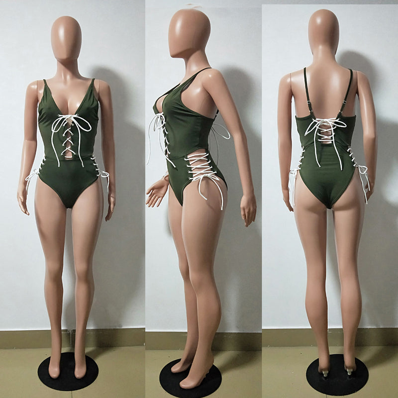 Sexy Lace Up Hollow Out One Piece Swimsuits BN 9079